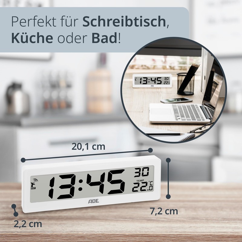 ADE Digital Radio-Controlled Clock Living Room with Temperature Display, Very
