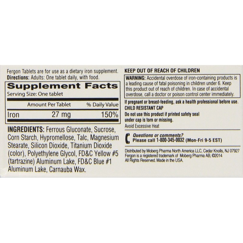 Fergon Iron Supplement, Tablets, 100 Count (Pack of 3)