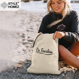 HOME STORIEZ Classic Eco-Friendly & Reusable Cotton Canvas Grocery Tote Bag, Medium Size 16 x 14 Inch Natural Color (BE FEARLESS)