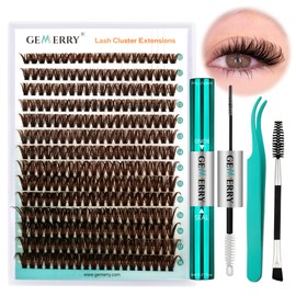 GEMERRY 280Pcs DIY Lash Extension Kit Brown Lash Clusters Kit Cluster Lashes D Curl Lash Bond and Seal Lash Applicator Lash Extension Kit Cluster Eyelash Extensions Kit at Home(40D,10-18mm)