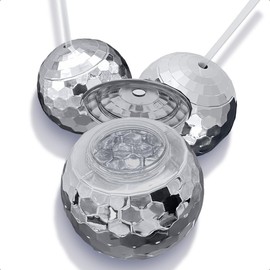Kit de Vasos Bola Disco Espejo Copa de 550ml con Popotes, Ideal para Fiestas y Eventos Grupo Carnavallia