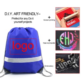 BeeGreen Wholesale Royal Blue Drawstring Backpack Bulk 20 Pack Large , String Backpack for Party Gym Sport Trip, Reflective Strips Cinch Sack with String, DIY Drawstring Bags for Kids Women and Men