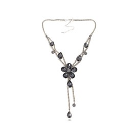 Alilang Silver Tone Grey Crystal Rhinestone Daisy Plumeria Floral Pendant Statement Necklace