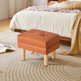 YMYNY Small Footstool Ottoman, Faux Leather Footrest with Sponge Padded Seat, Step Stool, Removable Soft Sofa Stool, Velcro Design, Modern Change Shoes Stool 16.34"D × 12.4"W×12.6"H Orange UHBD041J