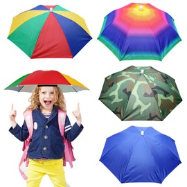 MUFEKUM 4 Stück Regenschirm Hut, 52cm Regenschirmhüte für Kinder, 360° Gegen UV Kopf Regenschirm, Wasserdicht Schirmhut mit Kopfband für Outdoor-Party, Angeln, Sonne, Strand, Golf, Wandern