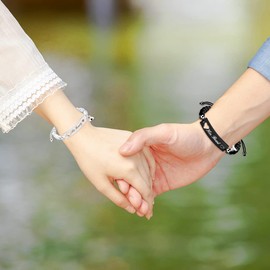 Tobestu Her Beast and His Beauty Bracelet Set Couples Heart Bracelet Mutual Attraction Bracelets Distance Gifts for Women and Men