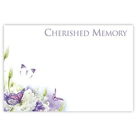 celloexpress Cherished Memories (Purple Butterflies) Flower Message Cards - 60mm x 90mm - Bereavement Florist Card Sympathy Condolences Notes (Pack of 10)