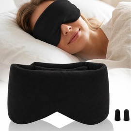 Sleep Mask with Ear Muffs - 2 in 1 Light Blocking Eye Mask and Ear Covers for Sleeping Travel Shift Work, Ultra Soft Cotton Blackout Blindfold with Adjustable Strap for Men Women (Black)
