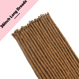 Kyriena 36 inch Long Dreadlock Extensions Single End, 15pcs Honey Brown Thin 0.6cm Fake Dreads Extensions, SE Synthetic Dreadlock Extensions Reggae Hippie Dreads for Girl
