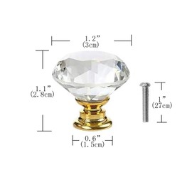 Yesmin Crystal Door Knobs,4 Pcs 30MM Crystal Drawer Carbinet Door Handle Puller with Screws for Home Kitchen Office Drawer Cupboard Closet(Gold)