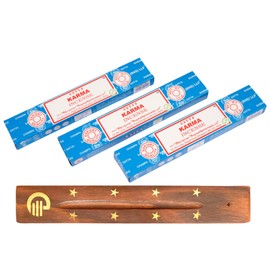 Original Satya Karma Incense Sticks Pack of 3X 15G with Greensense Holder for Aromatherapy, Spa, Yoga, Weddings, Meditation, Healing, Positivity and Relaxation