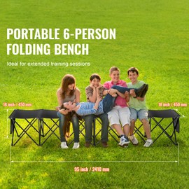 Happybuy Portable Folding Bench, 6 Seats Foldable, Outdoor Camping Bench with Carry Bag, Ideal for Football, Camping, Fishing, No Assembly, Instant Seating, Black