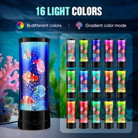 XXMANX Bubble Aquarium Fish Table Lamp, 16 Color Changing Sensory Night Light with Remote Control, Novelty Christmas Birthday Gifts for Kids Men Women Bedroom Home Decor, Relaxation and Stress Relief