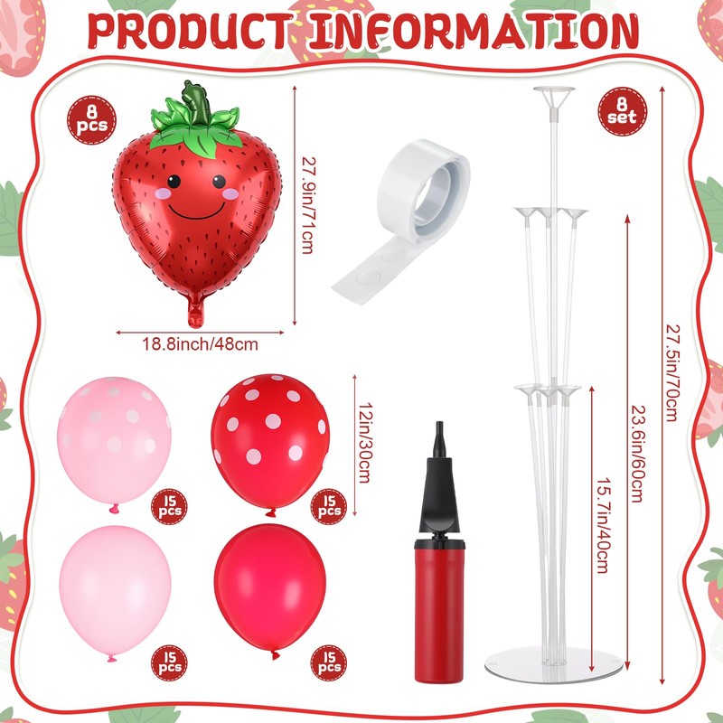VioraWhite 8 Sets Strawberry Party Table Centerpieces Balloons Decorations