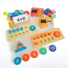 Wooden Ten Frame Set Math Learning Toddler Toys, 143 Pieces Math Manipulatives Preschool Number Counting Games, Montessori Addition and Subtraction Flash Cards Hourglass & Stand Classroom Must Haves