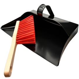 LSC Heavy Duty Metal Dustpan with PVC Hand Brush Industrial Design Large Black Hooded Metal Dustpan Brush Set Cleaning Scoop Suitable for Homes, Burners, Workshops, and Gardens (RED)