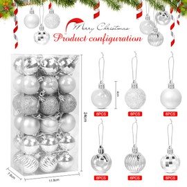 Christmas Baubles Silver 36 Pieces, Christmas Tree Baubles Plastic 4 cm, Christmas Tree Baubles, Christmas Baubles Tree Decoration Ornaments, Christmas Tree Baubles Set for Party Christmas Decoration