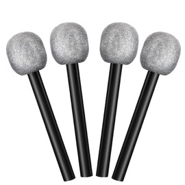 4 Packs Silver Glittered Microphone Fake Bling Prop Microphone Plastic Pretend Rock Star Toy Microphone for Disco Stage or Costume Prop Birthday Party Favors