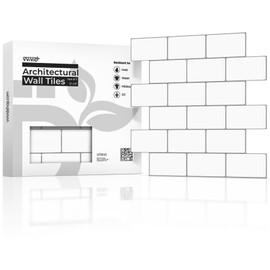VViViD 11 Sheets Peel and Stick White Gloss Faux Ceramic Brick Wall Tiles, Self Adhesive Backsplash 12”x12” Kitchen, Bathroom (11 sq. ft.)