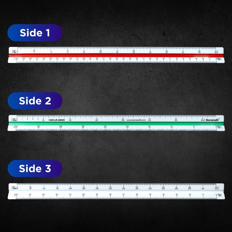 Bocianelli Scale Ruler 30 cm Plastic Triangular Scale Ruler 1:20