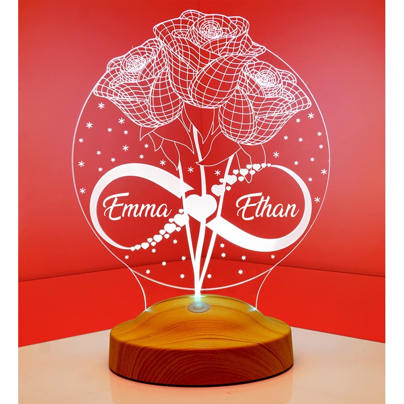 Personalisierte Rose-Leuchte mit Namensgravur als Geschenk-Idee für besondere Glücksmomente:Hochzeit, Geburtstag,