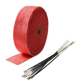 Etopars 5CM X 5M Fiberglass Roll Red Racing Exhaust Heat Header Pipe Wrap Tape Shield Sleeve Thermal Protection 6 Locking Ties Car Motorcycle