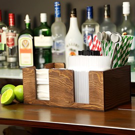 Wooden Bar Caddy - Bar Aide Cocktail Accessory and Napkin Holder and Bar Tidy Brown|black|grey