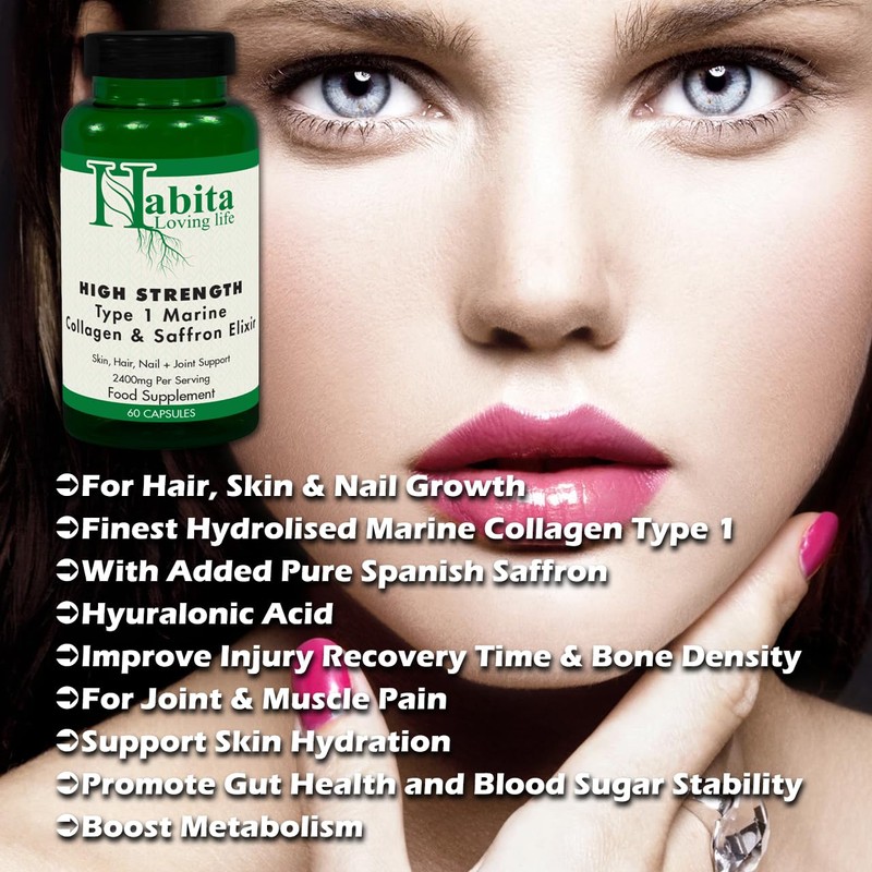 High Strength Type 1 Marine Collagen & Saffron Elixir Habita