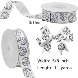 OZXCHIXU Satin Volleyball Ribbon, 5/8 Inch x 11 Yard, White Volleyball Ribbon Use for Team Hair Bows, Wreath, Scrapbooks, Present Wrapping, Party Decoration, Ribbon Crafts