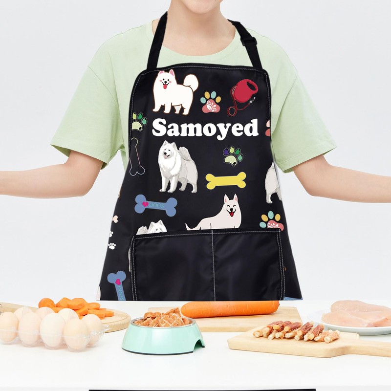 ENSIANTH Samoyed Aprons Samoyed Lover Gifts Samoyed Kitchen Aprons With