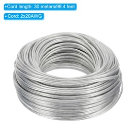 PATIKIL 98.4Ft 20/2 PVC Covered Copper Wire, 300V Soft Speaker Wire Insulated Heat Resistant Electronical Flexible Cable for LED Light Strip Audio Speaker Sound System, Clear, UL Listed