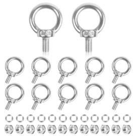 Eye Bolt M6, Pack of 12 Eye Bolts 304 Stainless Steel with Nuts and Washers Eye Bolt Rustproof Hardware Eye Bolts for Roll of Fixing and Hanging