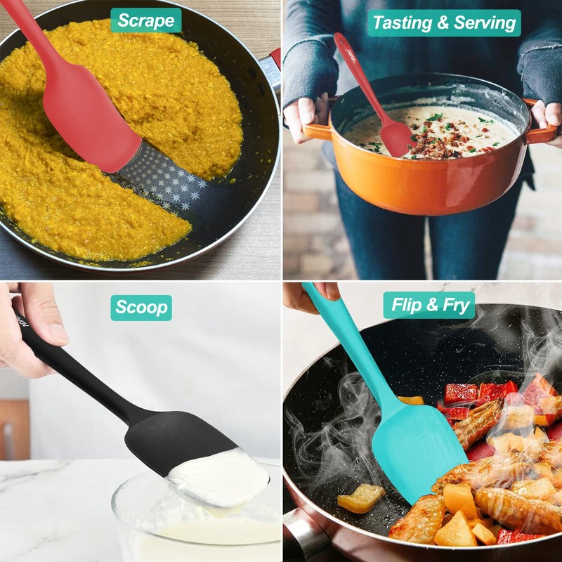 Silicone Spatula Set, Heat Resistant Rubber Spoon Spatula with Seamless