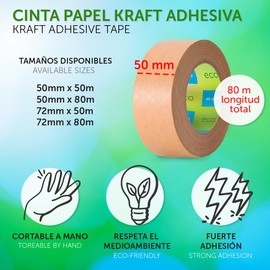 m-office Paper Tape Kraft Paper, Tape for Cardboard Packaging, Shipping, Moving and Crafts, Packaging Tape, Brown Kraft Paper Tape (1 Piece, 50 mm x 80 m)