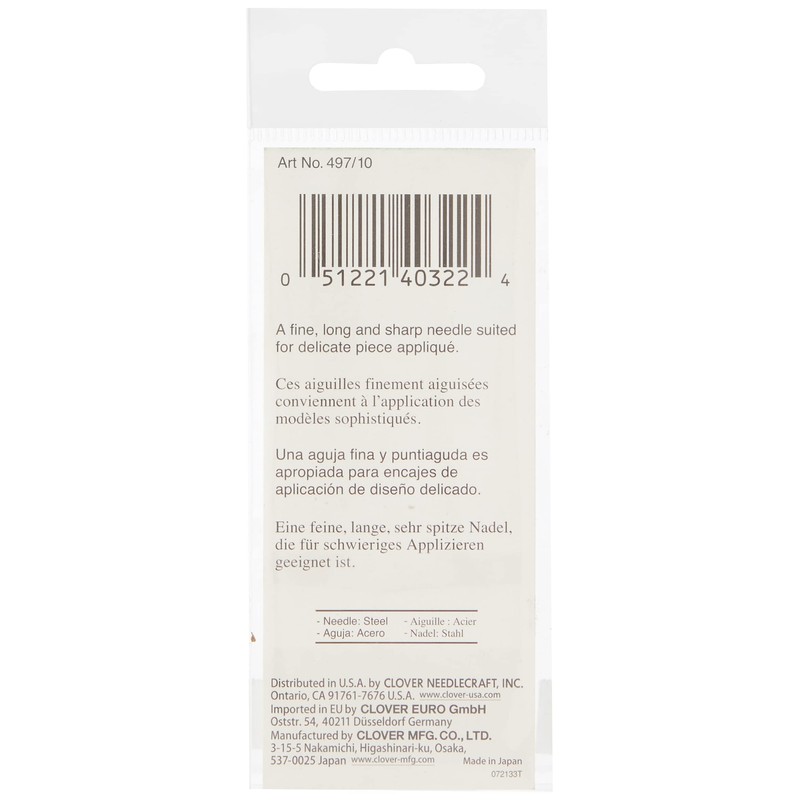 Clover Gold Eye Applique Needles - Size 10 15/Pkg