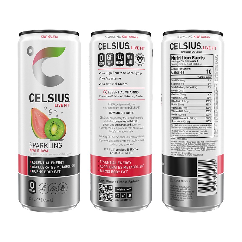 CELSIUS Sparkling Kiwi Guava, Functional Essential Energy Drink, 12 Fl
