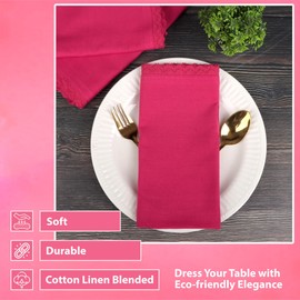Dinner Cloth Napkins 100% Cotton Fabric 12 Pack Easter Special, Finish with Fine Lace for Every Day Use, Napkin Reusable and Washable Pre Shrunk and Good Absorbency (Fuchsia, 12X12)