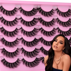 Yawamica False Lashes Wispy 16mm Mink Lashes Pack 12 Pairs 5D Fluttery Volume Fake Eyelashes Cat Eye Natural Look