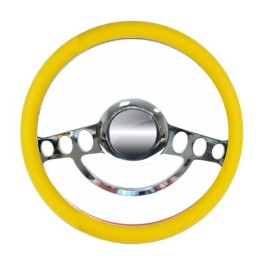 Forever Sharp Yellow and Billet Hot Rod Steering Wheel -- 9 Hole for GM Columns, Ididit, etc.
