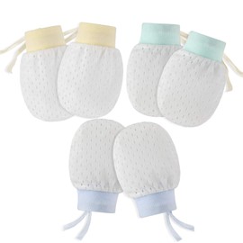 Newborn Baby Mittens No Scratch Mittens 3 Pair, Infant Toddler Boys Girls Soft Adjustable Anti Scratch Cotton Gloves Mittens for Baby Care