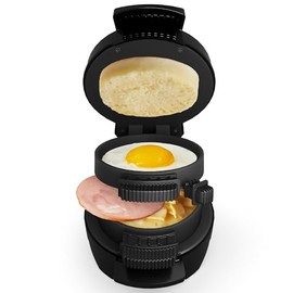 RoyalCraft Mini Burger Press Maker with Egg Cooker Ring, Black Breakfast Sandwich Maker with Non-Stick Plate, Electric Omelette Maker for Stuffed Burgers, Sliders, English Muffins