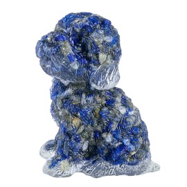 mookaitedecor Lapis Lazuli Crystal Stone Poodle Dog Statue Sitting Animal Dog Sculpture Figure for Home Decoration Collectible Ornament