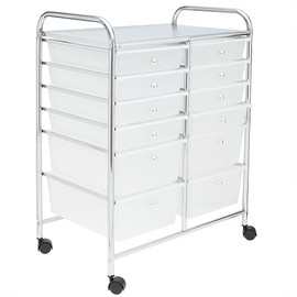 Home Basics 12 Drawer Storage Cart | White | Great for Office | Portable with Multi Size Drawers | Organize Crafts | Castor Wheels