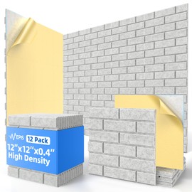 12 Pack Acoustic Panels with Self Adhesive, 12" X 12" X 0.4" High Density Sound Proof Foam Panels for Walls, Soundproof Wall Panels, Brick Sound Absorbing Panels for Home Studio Office Decor - Gray