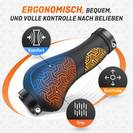 HENMI Ergonomic bicycle handles, universal and non-slip bicycle handlebar grips, two sides lock-on design handlebar grips, does not stick to the hands, suitable for MTB, e-bike, trekking bike, etc
