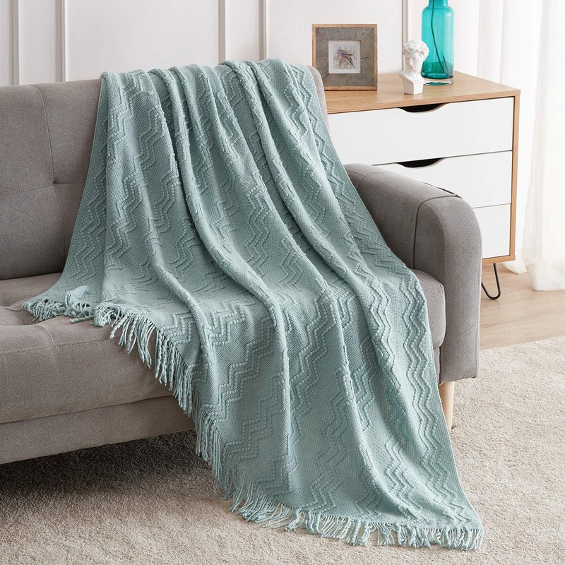 BOURINA Textured Solid Soft Sofa Throw Couch Cover Knitted Decorative