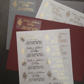 XOXOKristen Gold Floral Return Address Label Stickers, Envelope Address and Return Label, Wedding Address Sticker, Family Address Label, Clear Label (Gold Foil, White Matt)