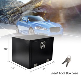 FGJQEFG Heavy Duty Truck Tool Box Steel for UnderBed Trailer Outdoor Car with Lock and Key - 24 x 18 x 18 Inch Black Underbody Toolbox