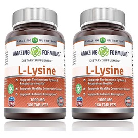 Amazing Formulas L-lisina 1000 mg comprimidos de vitamina aminocidos (sin OGM, sin gluten)  comnmente utilizado para herpes labial, herpes zster,...  
