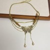 Vintage Butterfly Crystal Pendant Necklace, Gold Chain, Multi-Layer Design